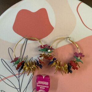 Gold Tone Multi Colored Layered Floral Hoops